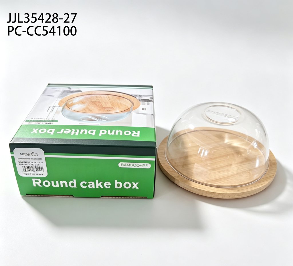 Quesera y mantequera de vidrio con tapa de bambú