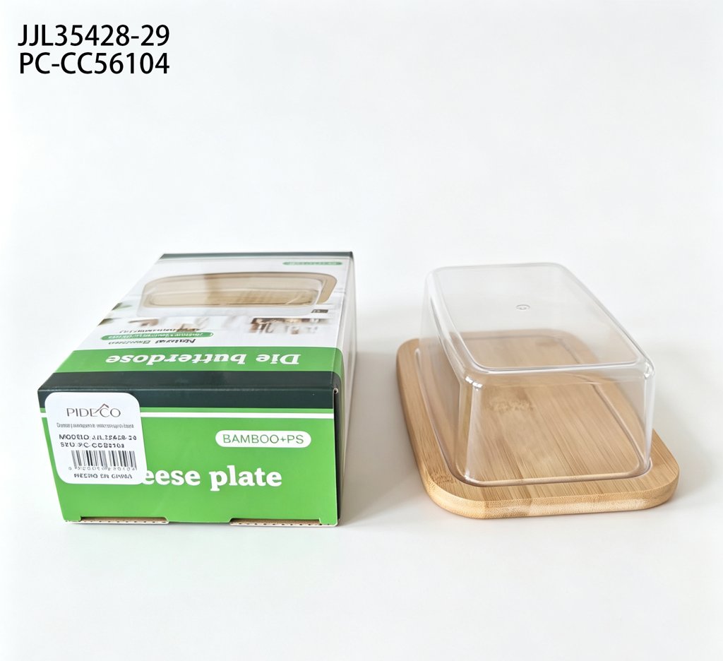 [PC-CC56104] Quesera y mantequera de vidrio con tapa de bambú